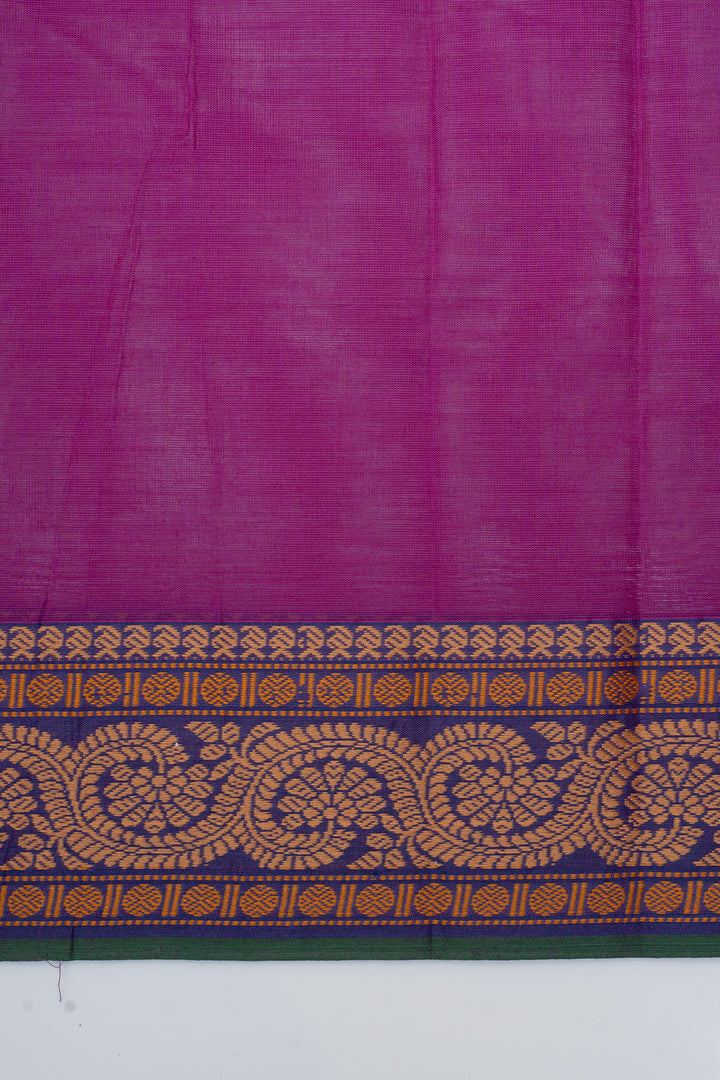 Magenta threadwork pure cotton silk saree