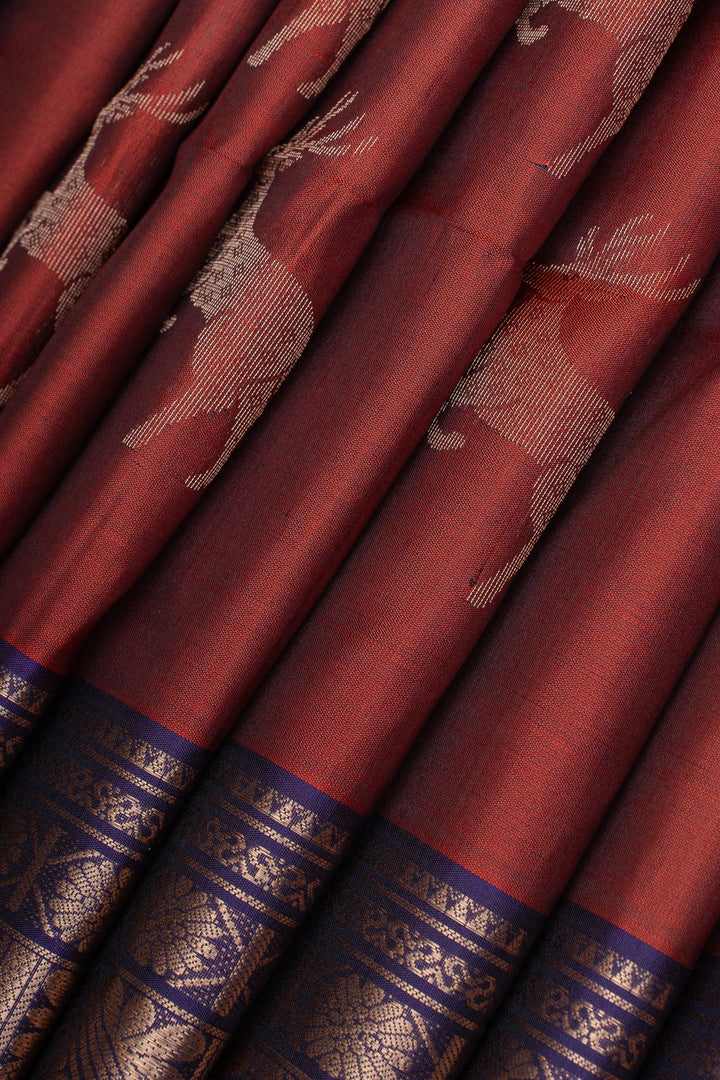 Maroon and purple traditional pure soft silk saree