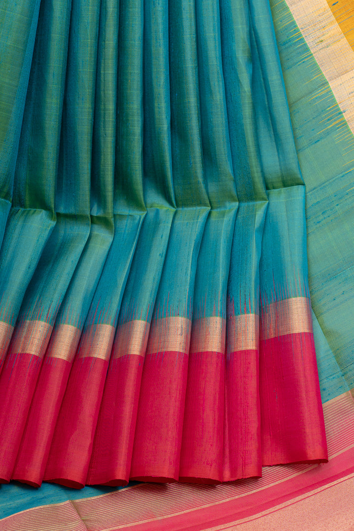 Peacock blue Ganga jamuna pure soft silk saree