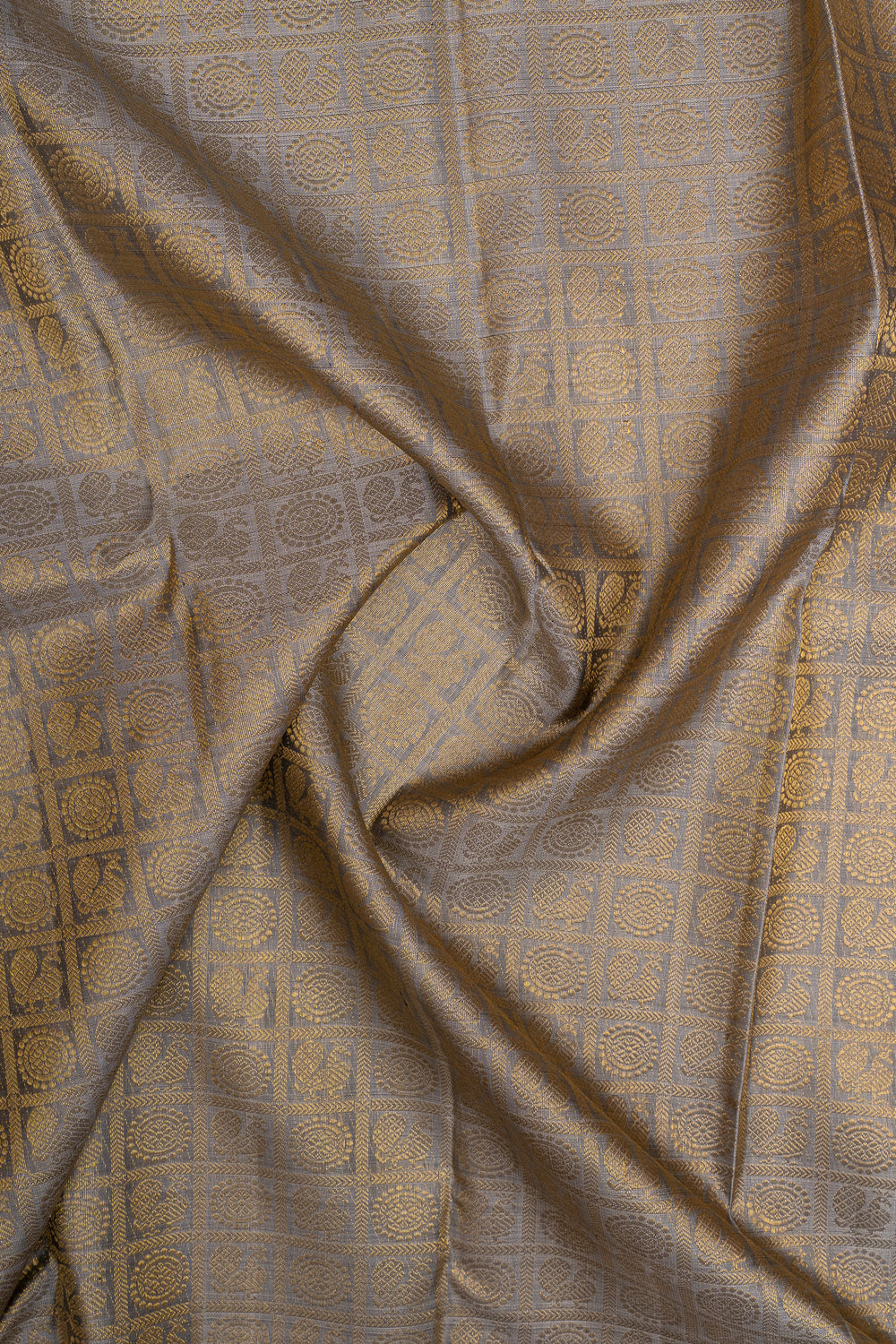 Greyish silver and purple annam chakram brocade pure kanchipuram silk saree