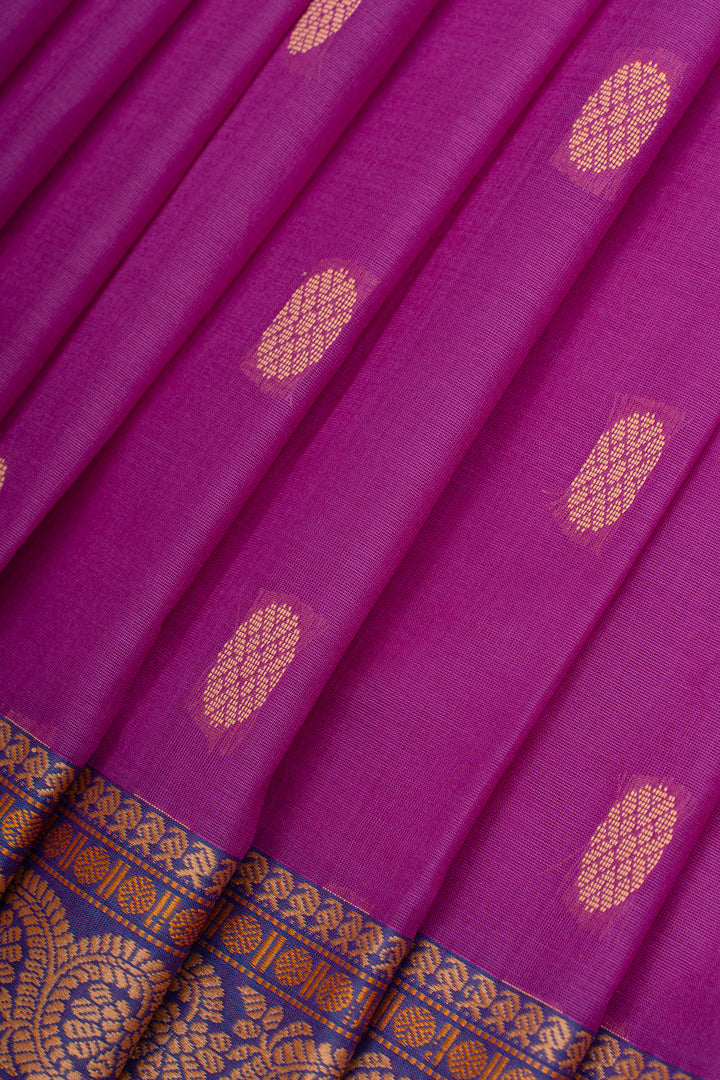 Magenta threadwork pure cotton silk saree
