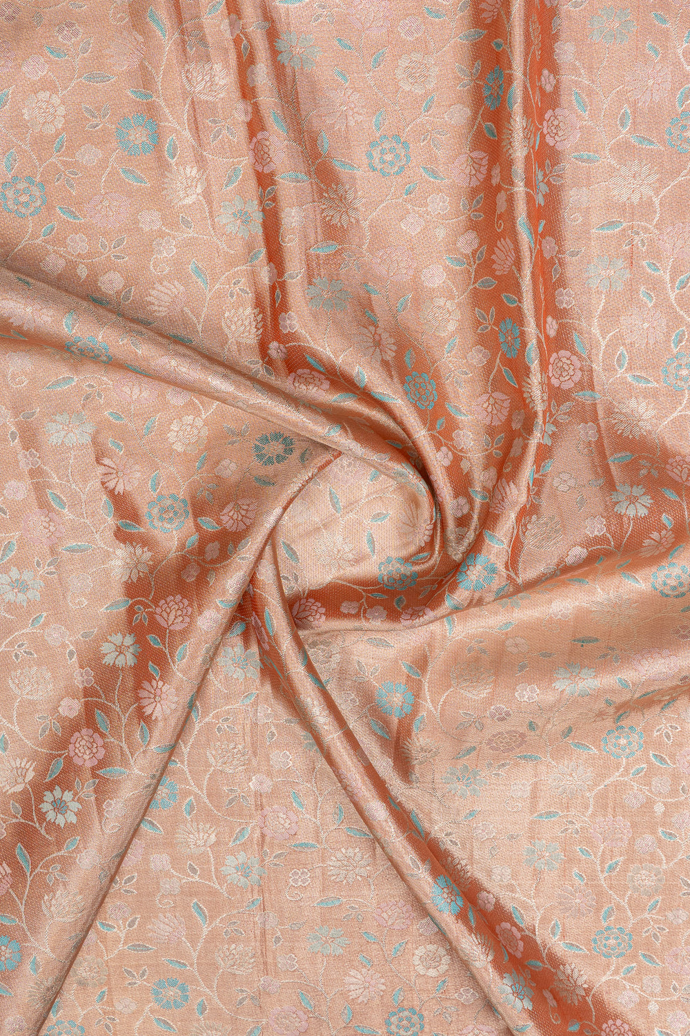 Peach floral tissue pure designer pure kanchipuram silk saree