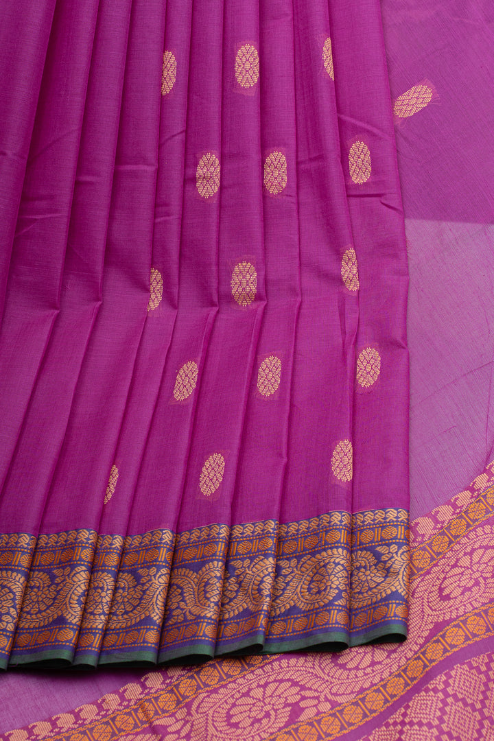 Magenta threadwork pure cotton silk saree