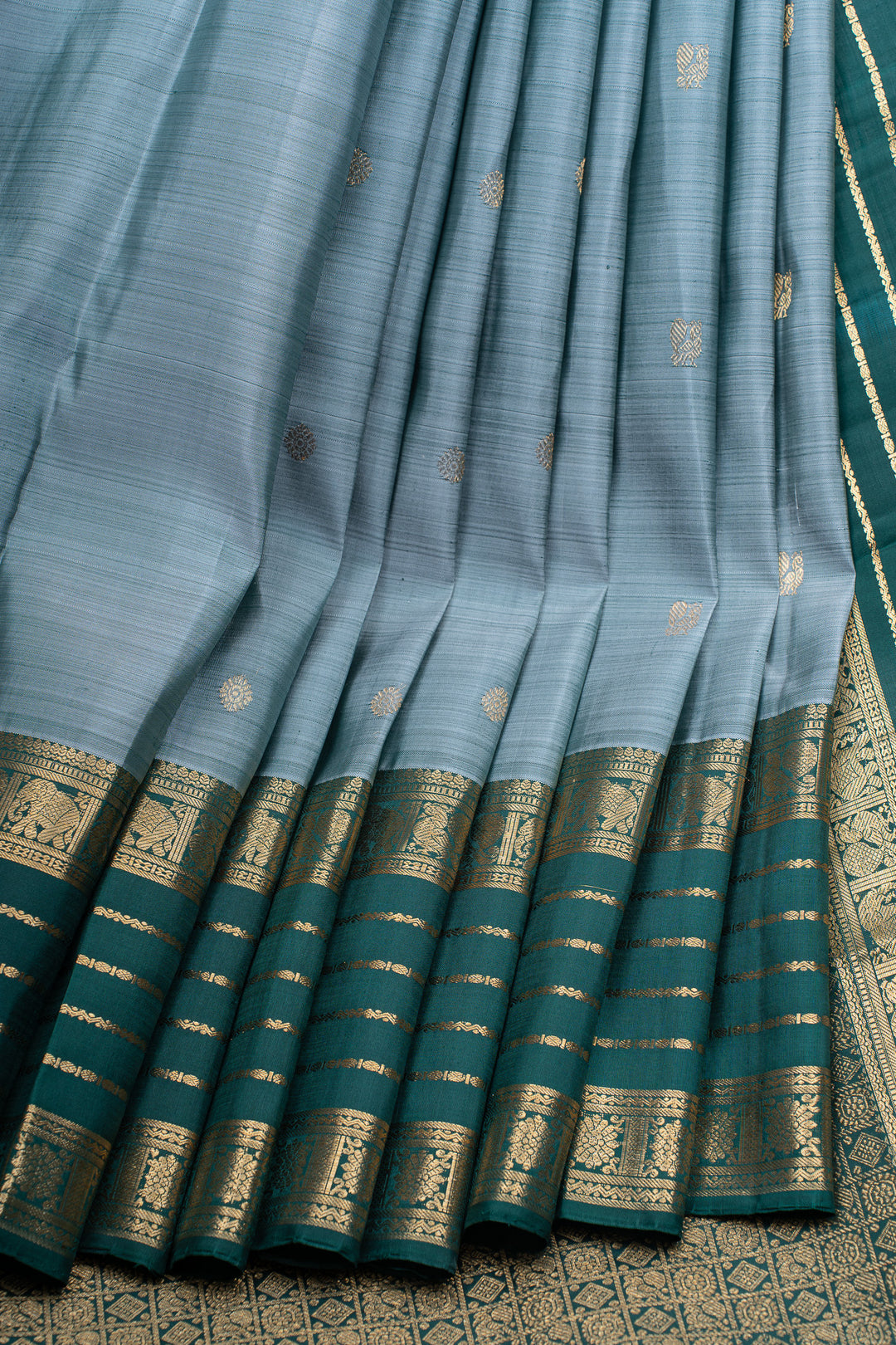 Slate grey neli stripes pure Kanchipuram silk saree
