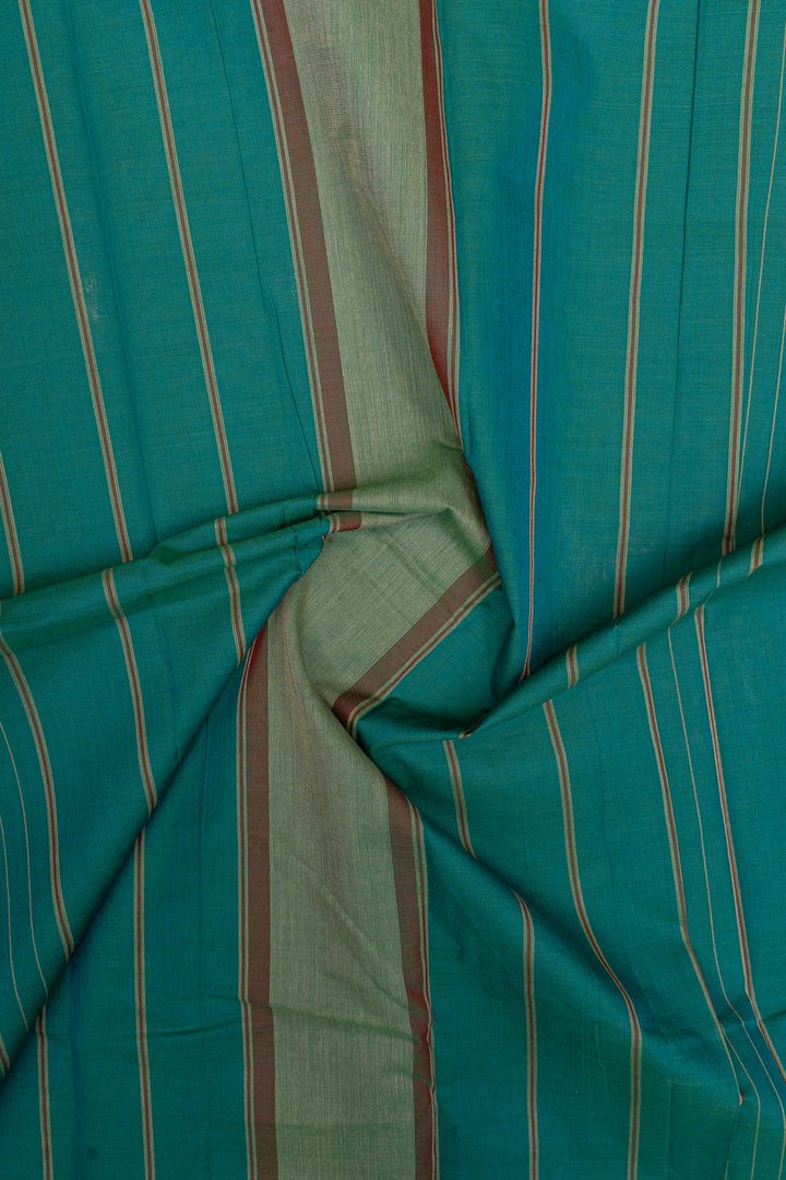 Bluish green thread work pure cotton silk saree