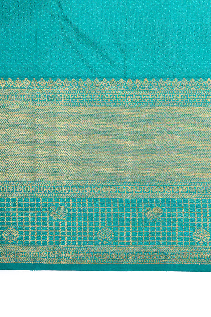 Baby pink and cyan pure kanchipuram silk saree
