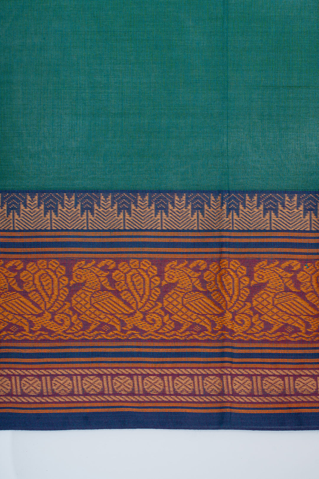 Bluish green thread work pure cotton silk saree