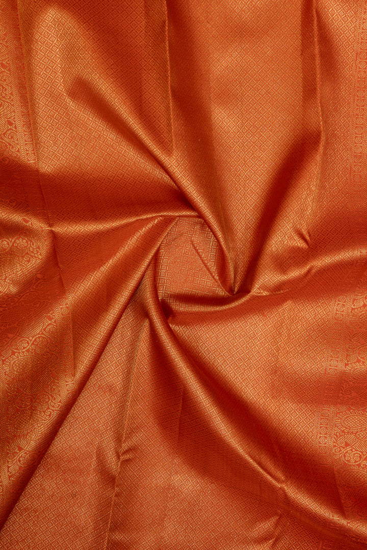 Rust orange turning border traditional pure kanchipuram silk saree