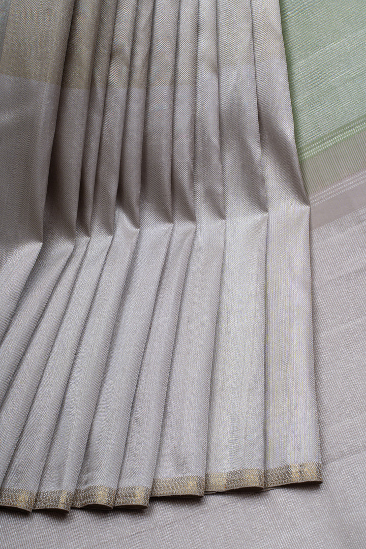 Silver gold and pastel green Mupagam 8 Kol pure kanchipuram silk saree