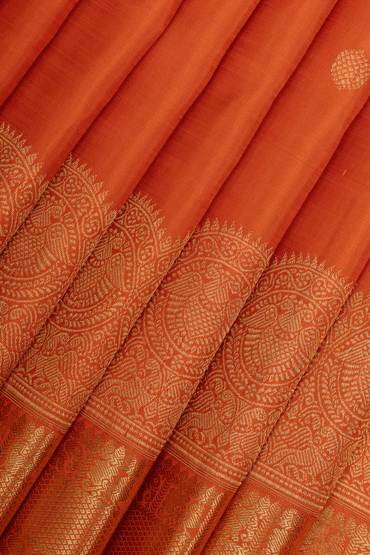 Rust orange turning border traditional pure kanchipuram silk saree