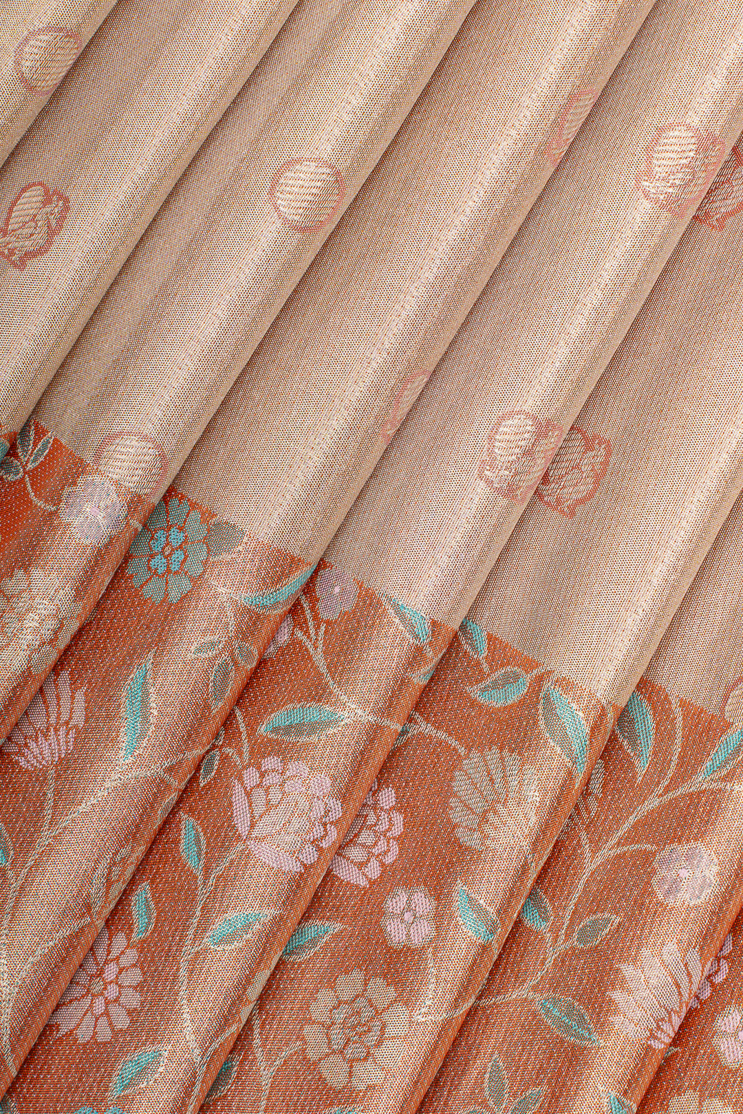 Peach floral tissue pure designer pure kanchipuram silk saree