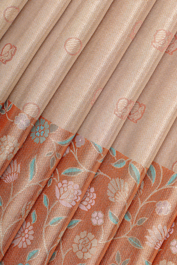 Peach floral tissue pure designer pure kanchipuram silk saree