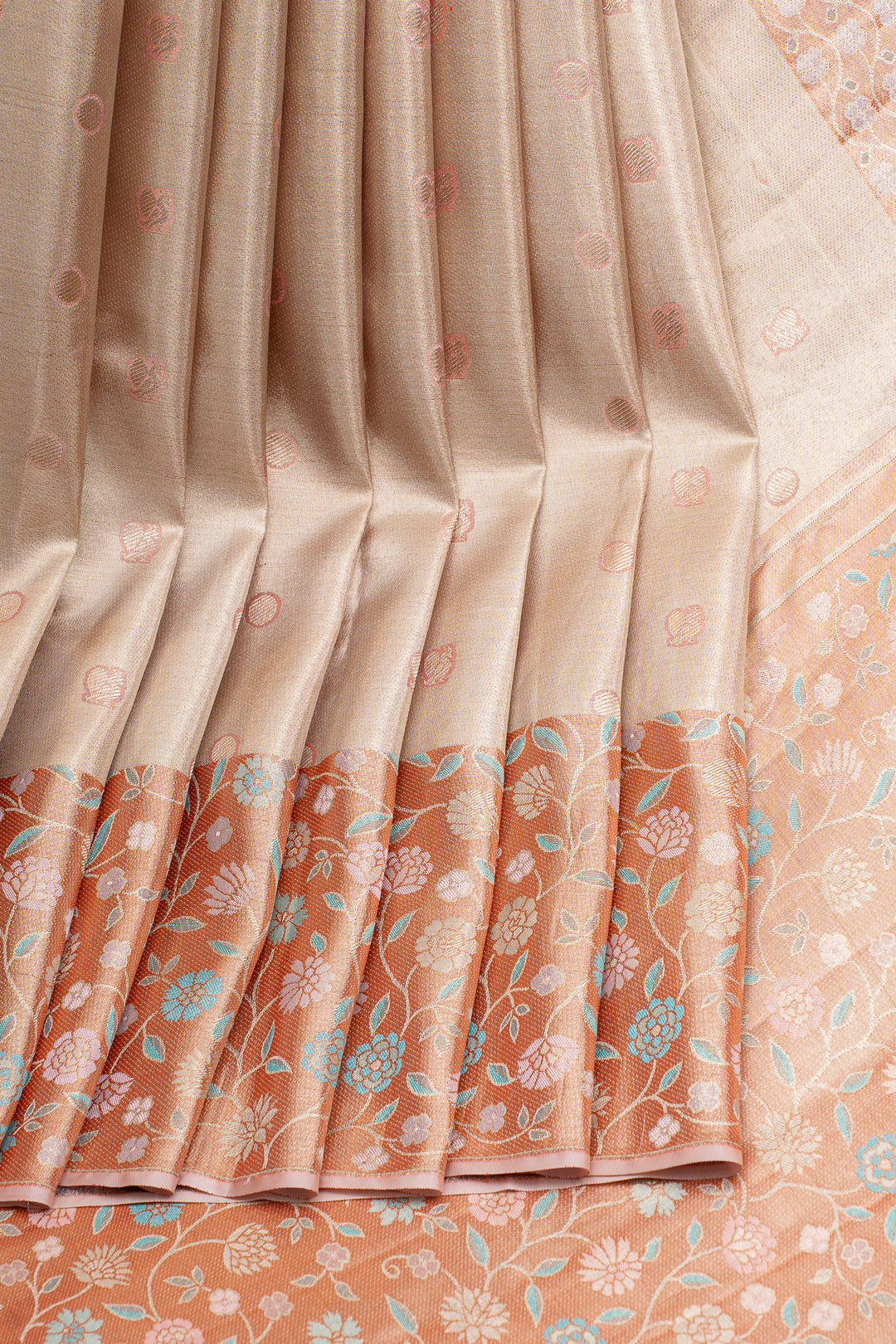 Peach floral tissue pure designer pure kanchipuram silk saree