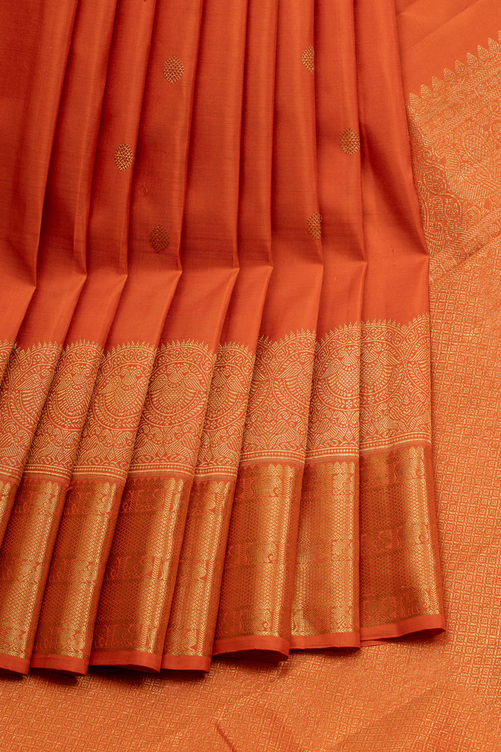 Rust orange turning border traditional pure kanchipuram silk saree