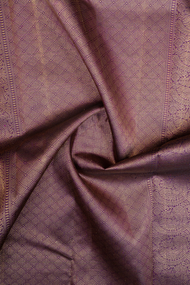 Lavender and jamun zari checks pure kanchipuram silk saree