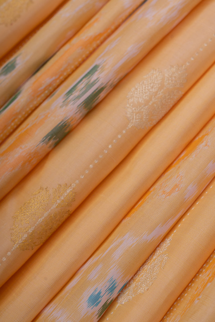 Peach ikat pure kanchipuram Silk saree