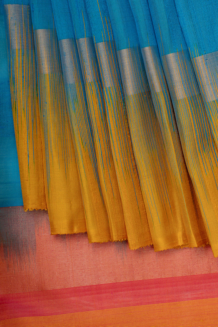 Peacock blue traditional pure soft silk saree
