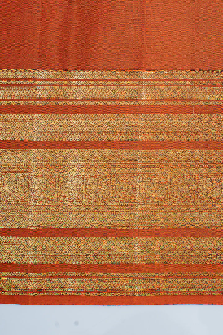 Jamun and rust orange Zari checks varisaipettu pure Kanchipuram silk saree