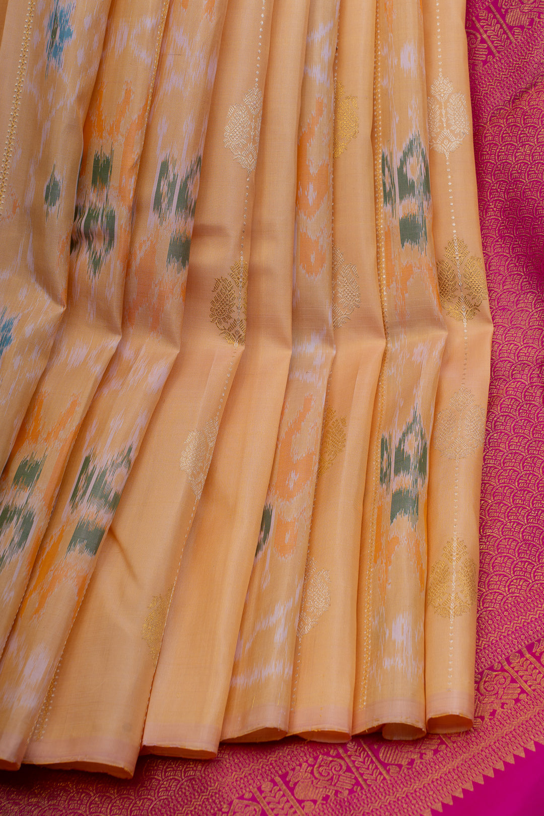 Peach ikat pure kanchipuram Silk saree