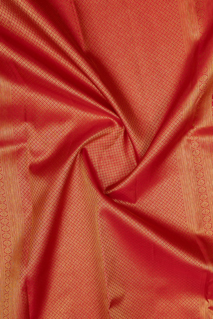 Ivory and red brocade pure kanchipuram silk saree