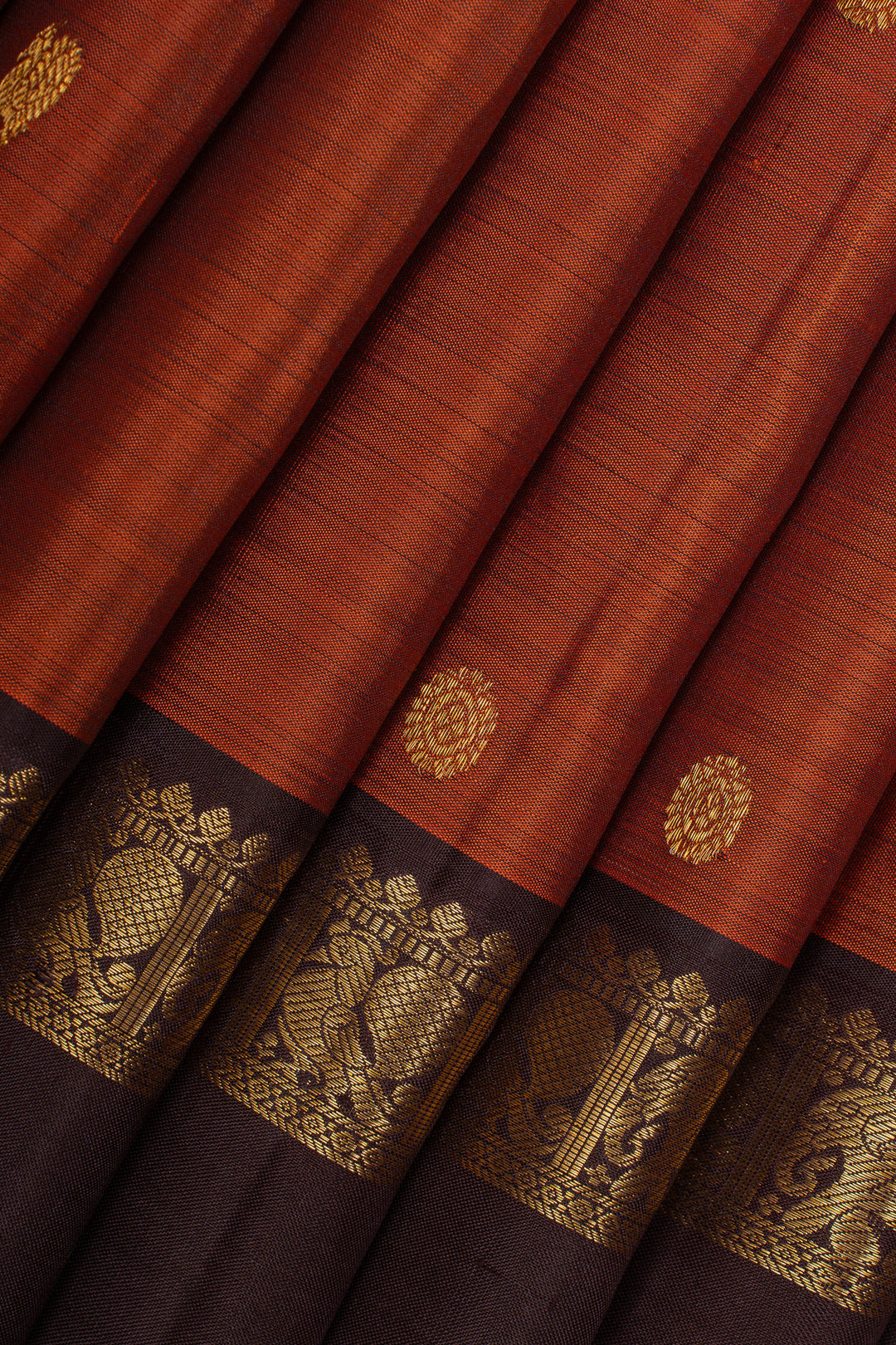 Rust orange and brown  traditional pure kanchipuram silk saree