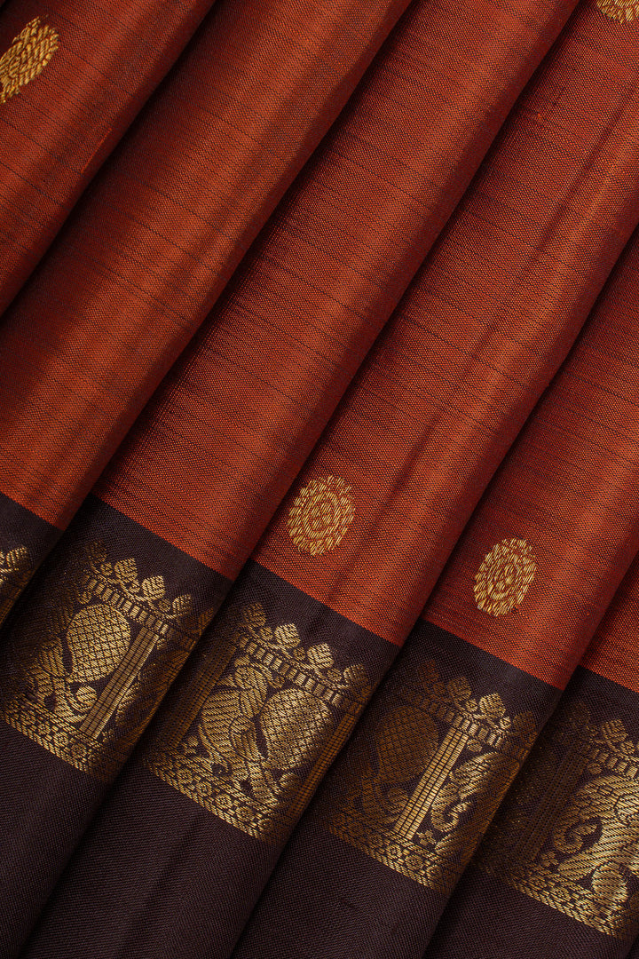 Rust orange and brown  traditional pure kanchipuram silk saree