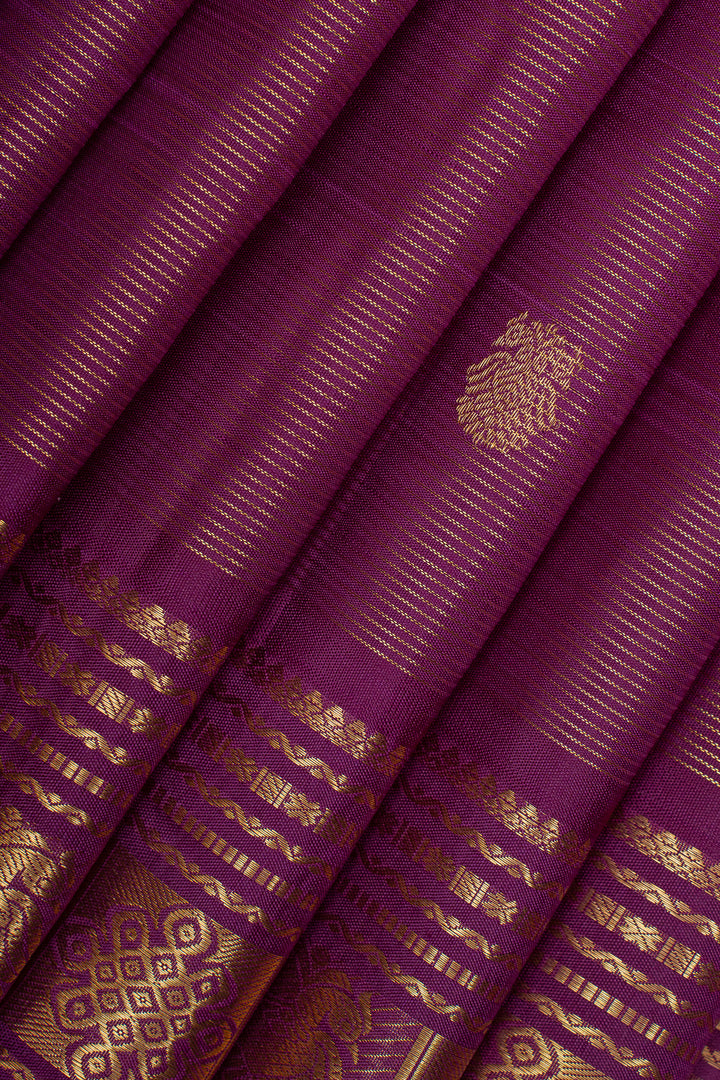 Purple stripes pure kanchipuram silk saree
