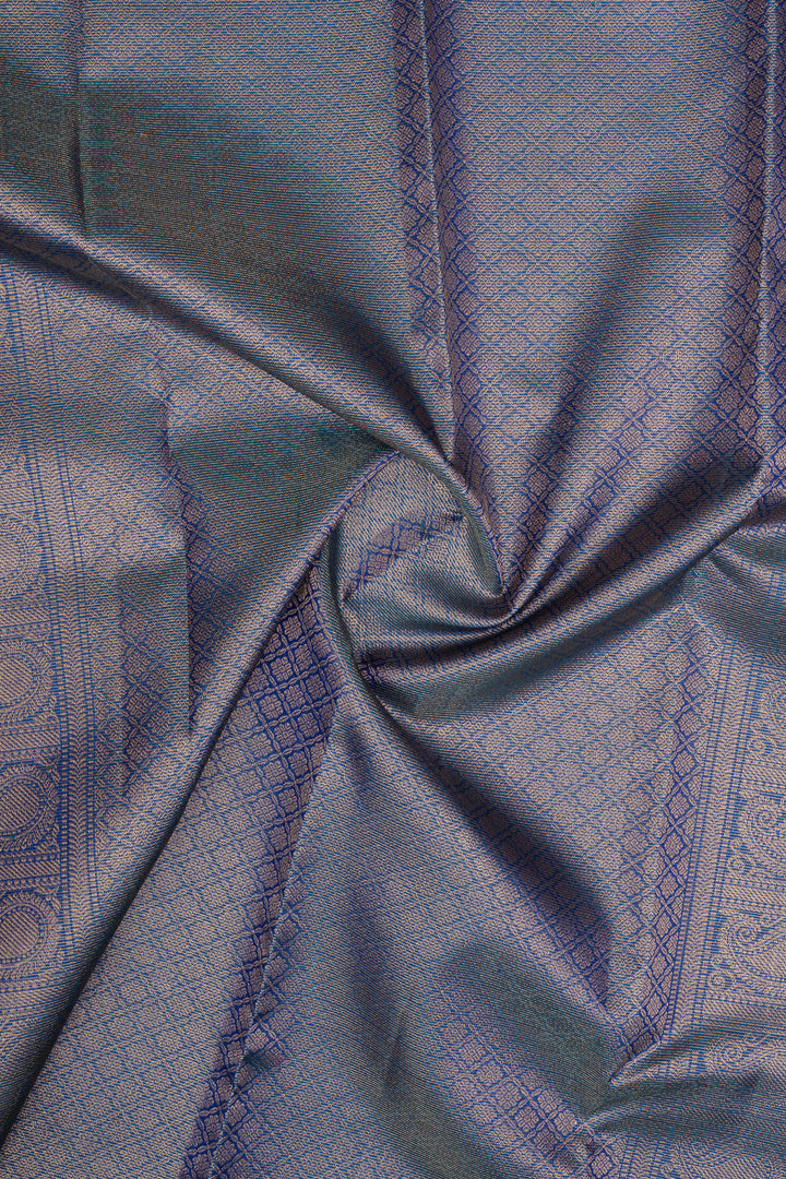 Peacock blue stripes pure kanchipuram silk saree