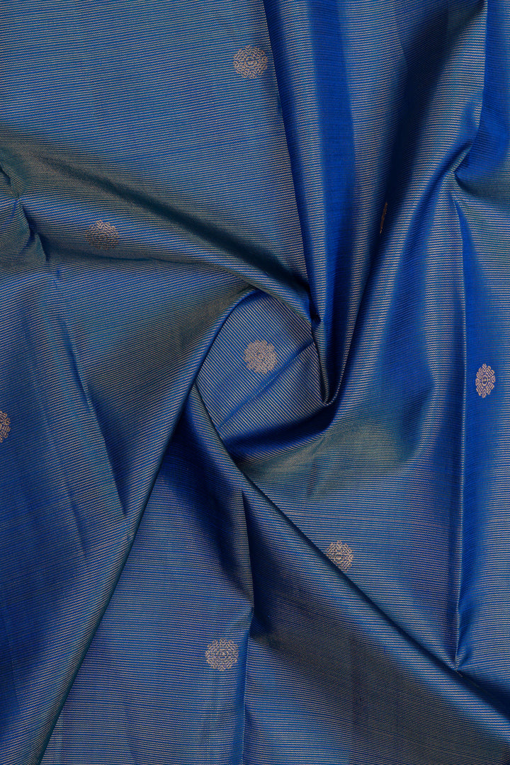 Peacock blue stripes pure kanchipuram silk saree