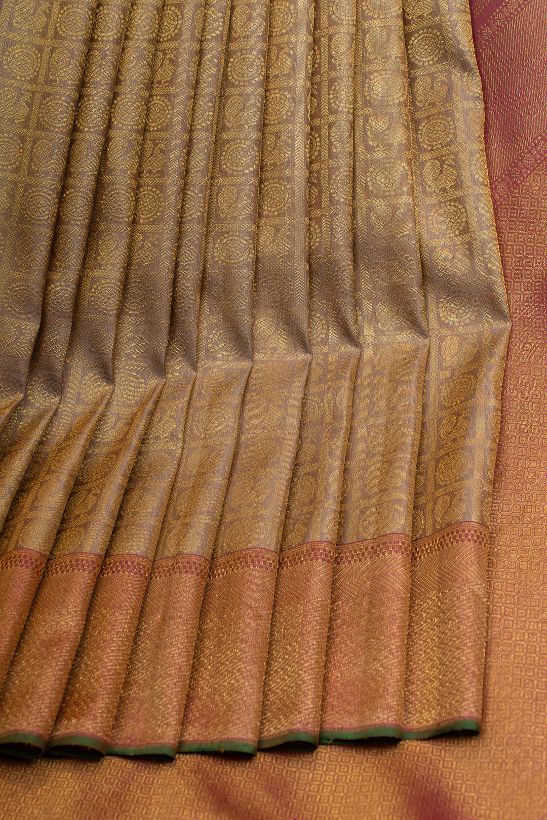 Khaki gold Brocade pure kanchipuram Silk saree