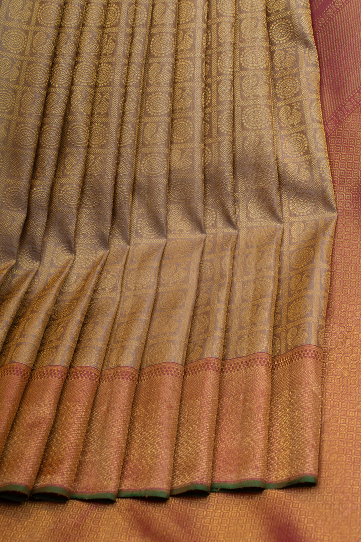 Khaki gold Brocade pure kanchipuram Silk saree