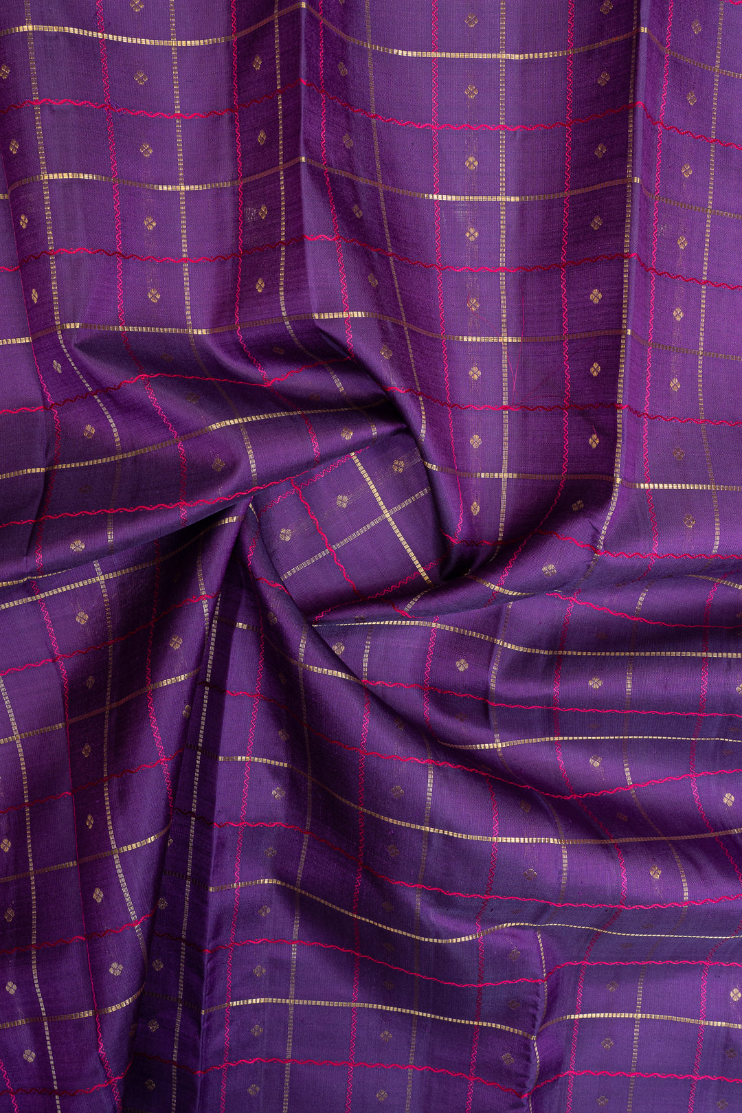 Purple and orange checks pure kanchipuram silk saree
