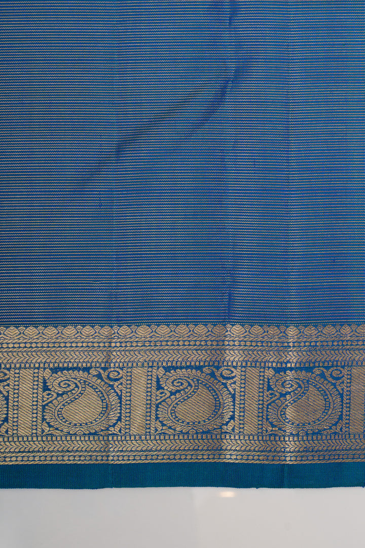 Peacock blue stripes pure kanchipuram silk saree
