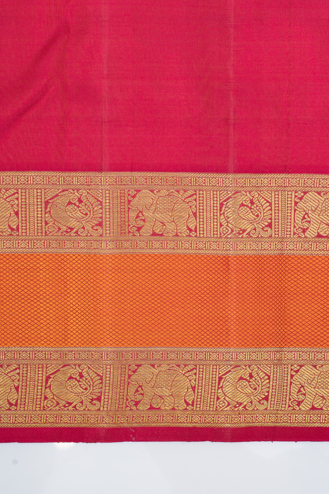 Purple and orange checks pure kanchipuram silk saree