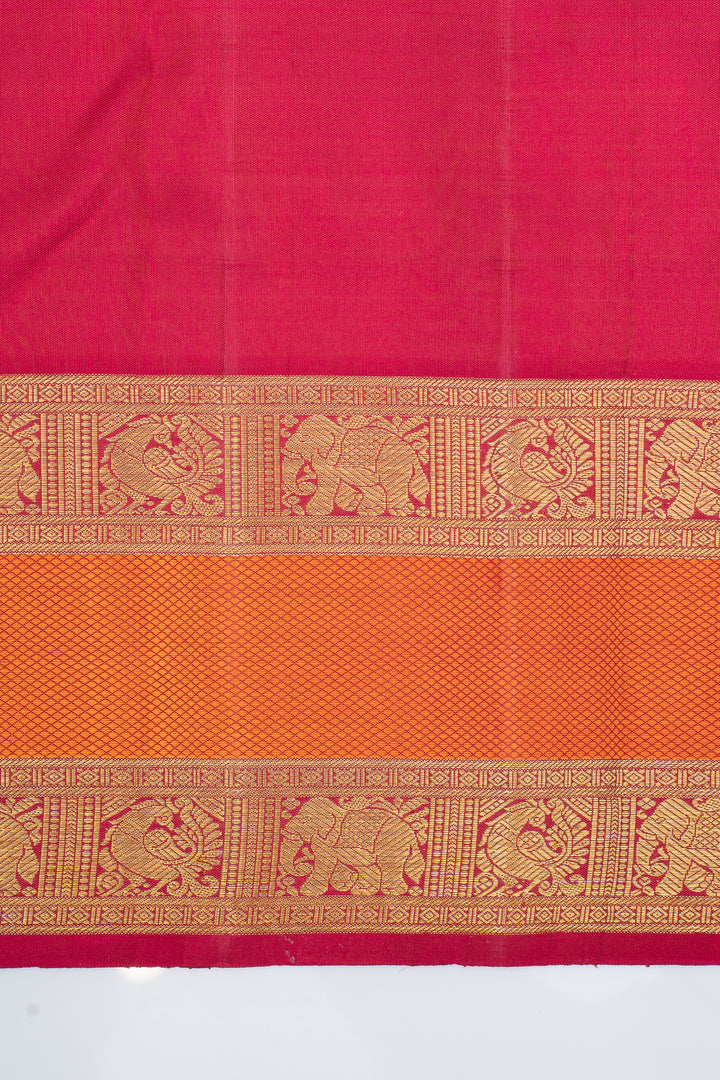 Purple and orange checks pure kanchipuram silk saree