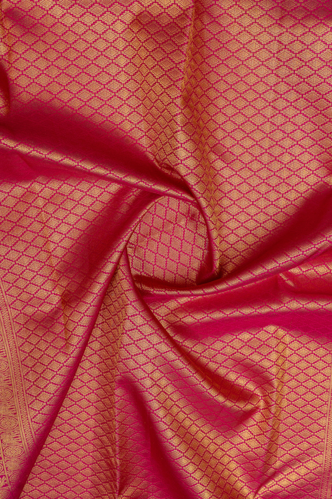 Magenta pink Zari checks temple brocade pure kanchipuram silk saree