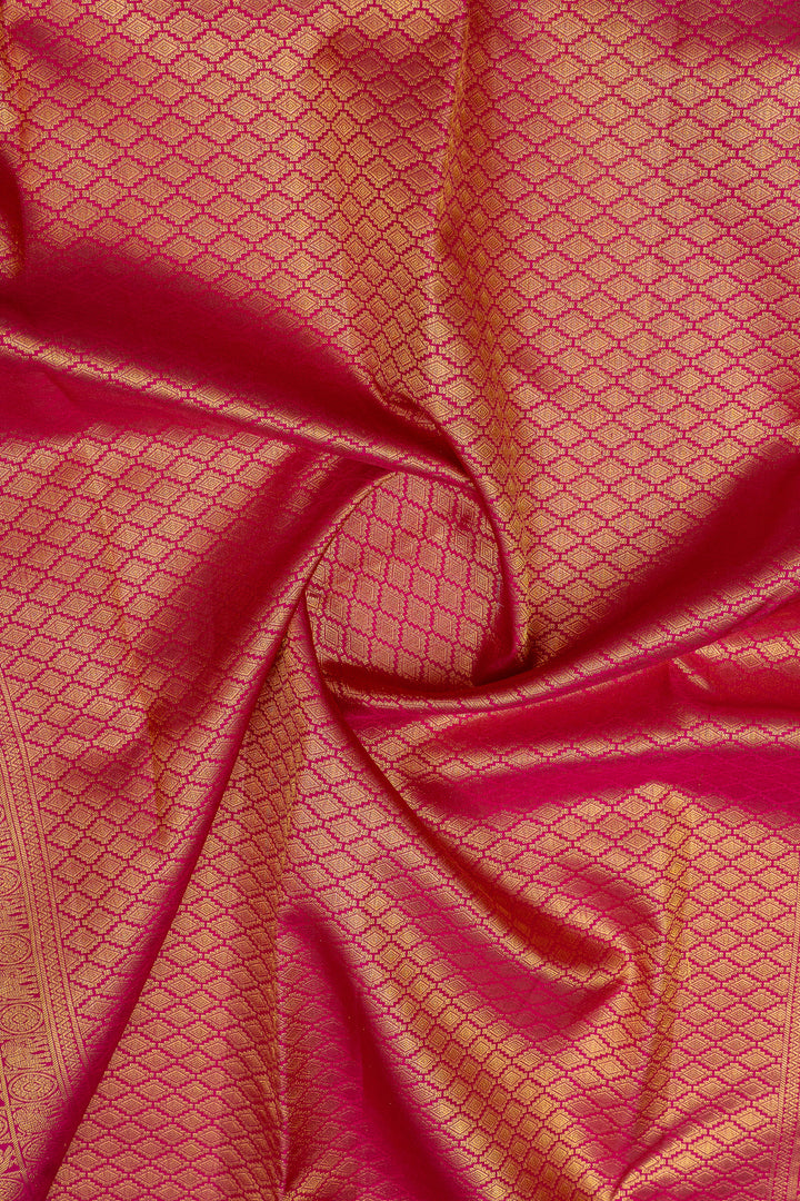 Magenta pink Zari checks temple brocade pure kanchipuram silk saree