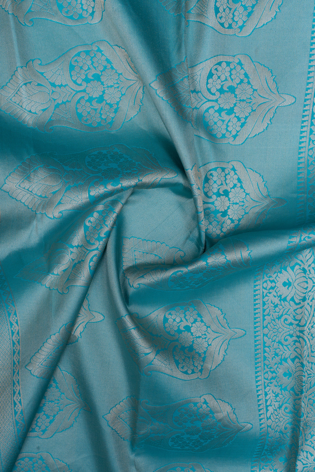 Teal Blue brocade pure kanchipuram silk saree