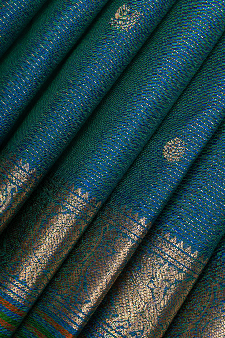 Peacock blue Vairaoosi  pure kanchipuram silk saree