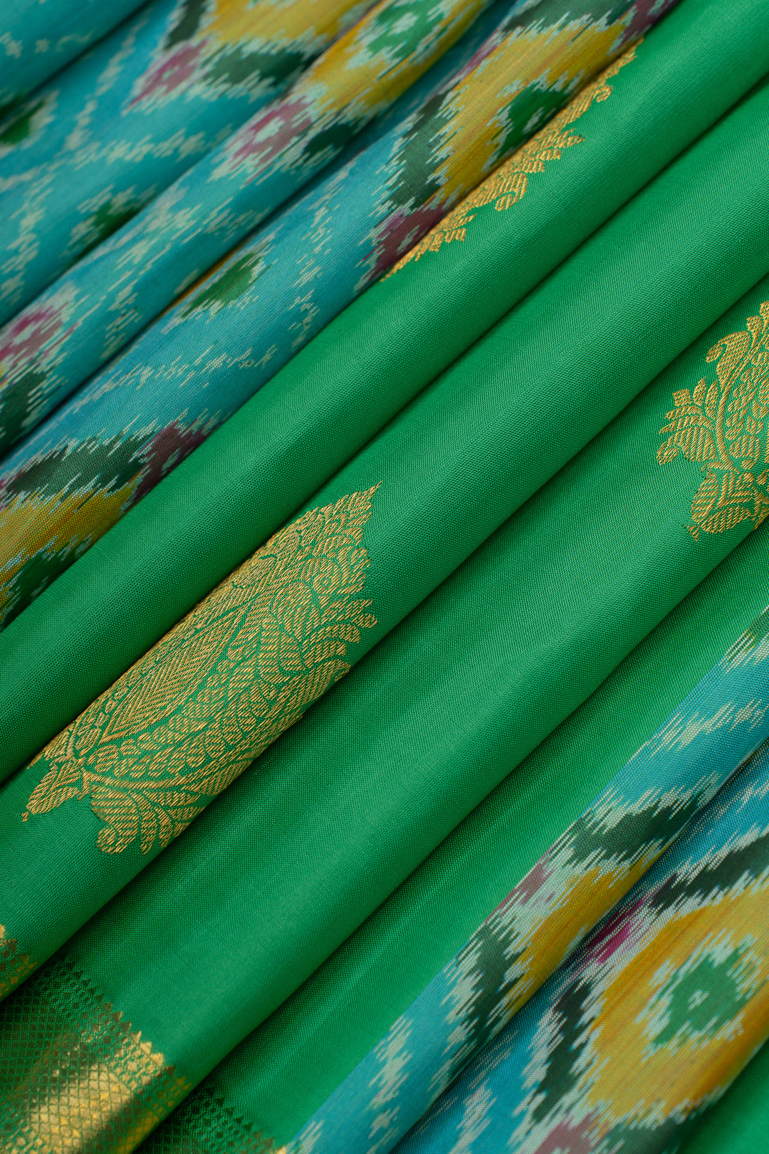 Green ikat Kanchipuram pure silk saree