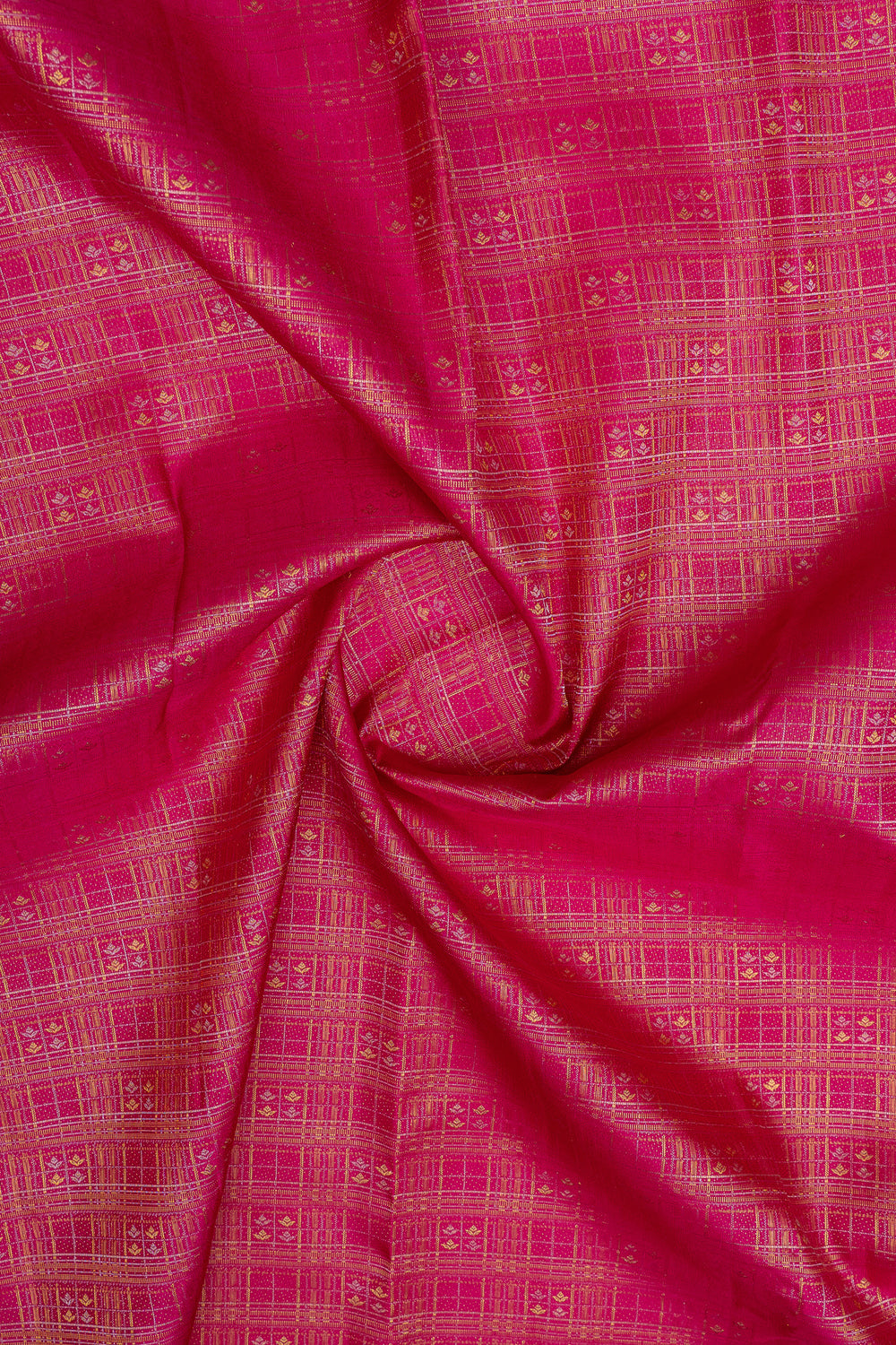 Magenta pink Zari checks temple brocade pure kanchipuram silk saree