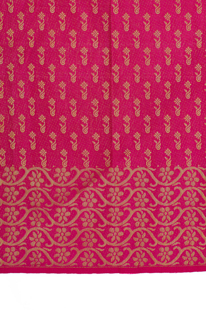 Magenta pink Zari checks temple brocade pure kanchipuram silk saree