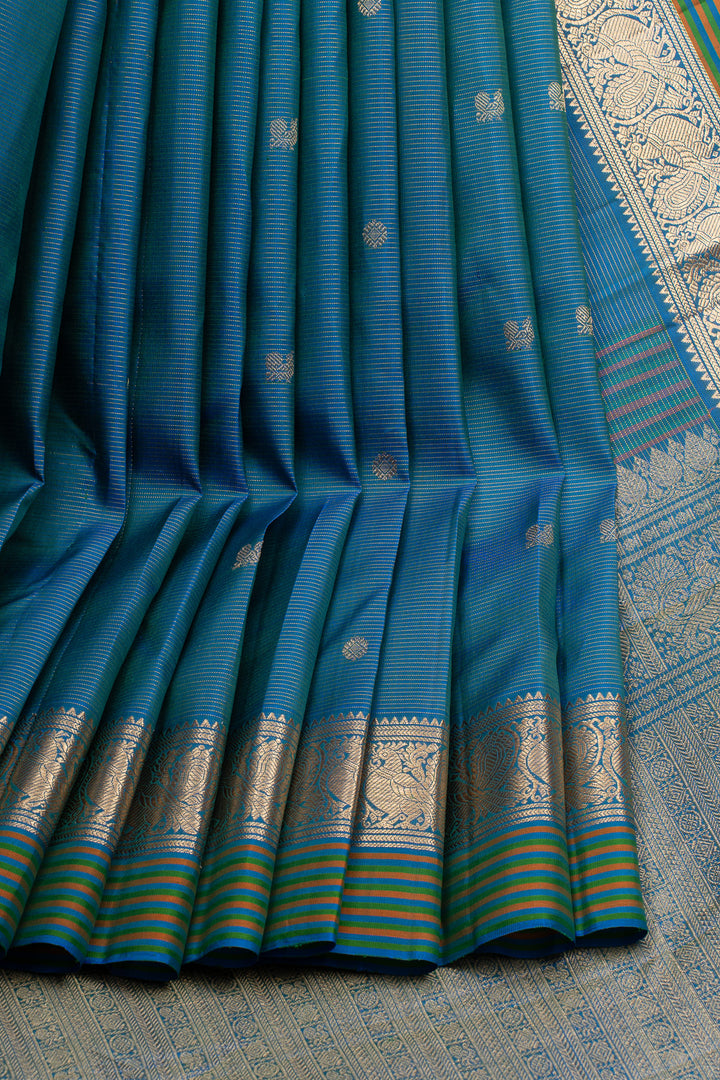 Peacock blue Vairaoosi  pure kanchipuram silk saree