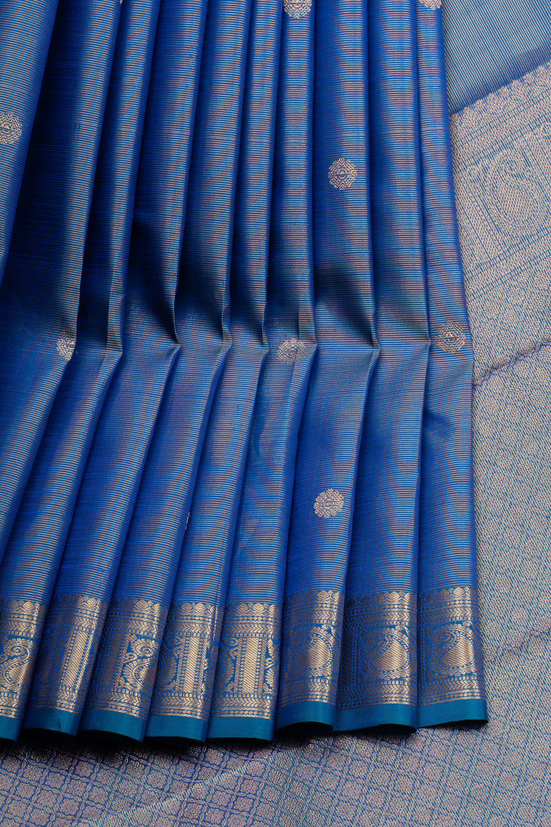 Peacock blue stripes pure kanchipuram silk saree