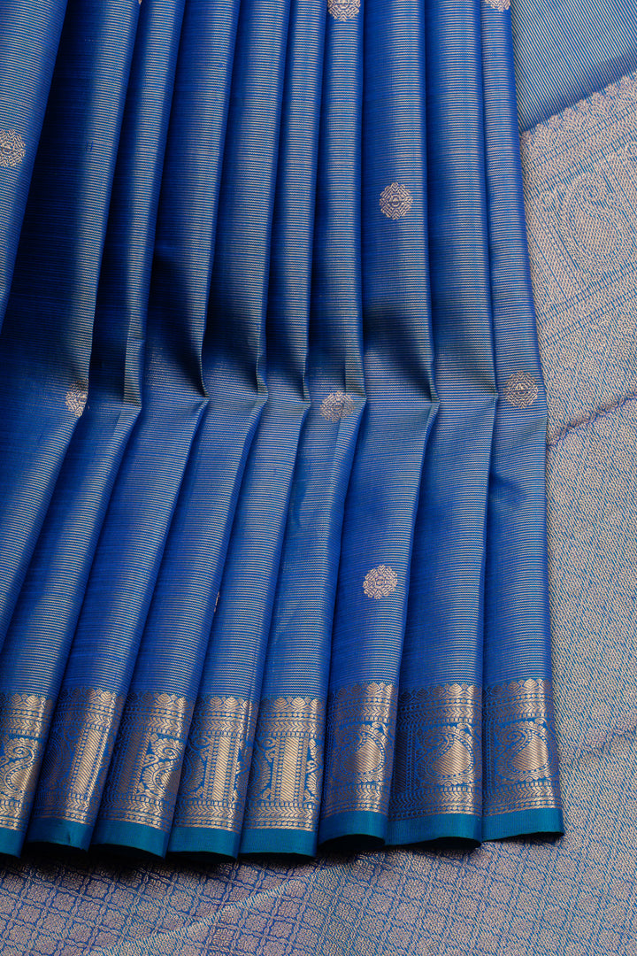 Peacock blue stripes pure kanchipuram silk saree
