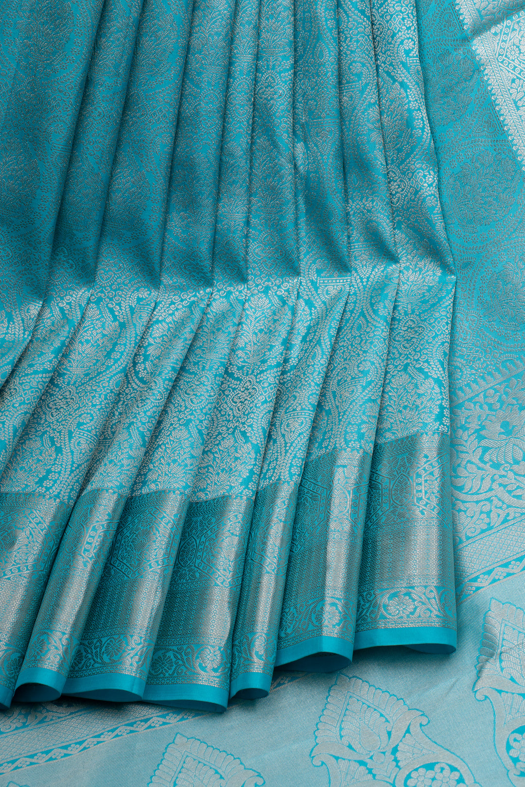 Teal Blue brocade pure kanchipuram silk saree