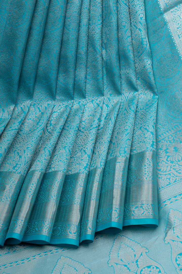 Teal Blue brocade pure kanchipuram silk saree