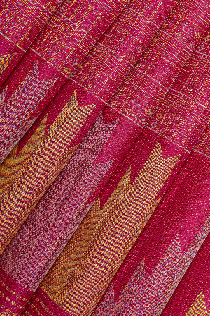 Magenta pink Zari checks temple brocade pure kanchipuram silk saree