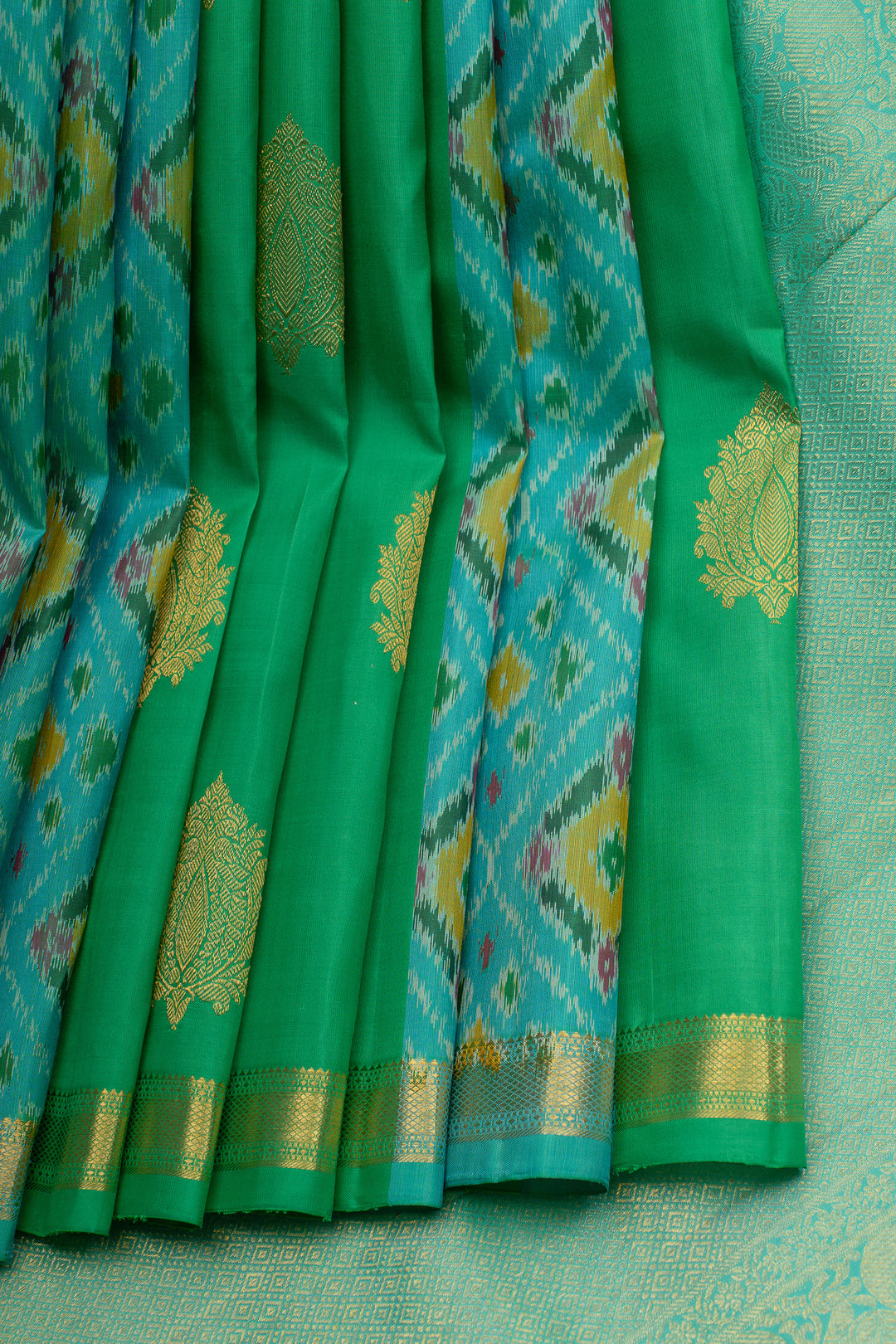 Green ikat Kanchipuram pure silk saree