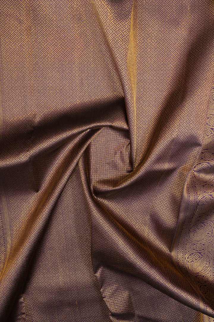 Peach and purple checks pure kanchipuram silk saree
